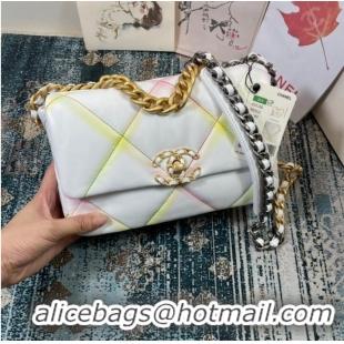 Famous Brand Chanel 19 flap bag AS1160 White&Rainbow line