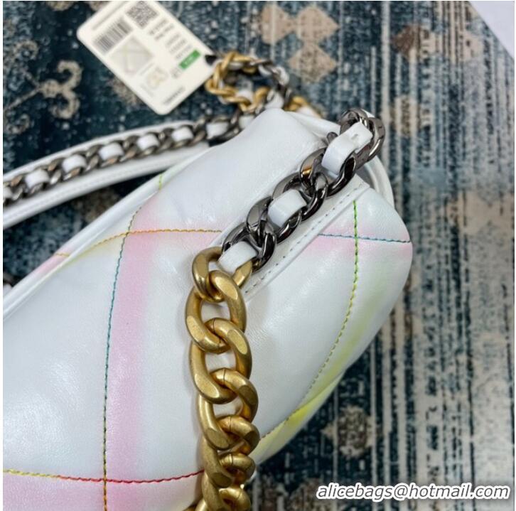 Famous Brand Chanel 19 flap bag AS1160 White&Rainbow line