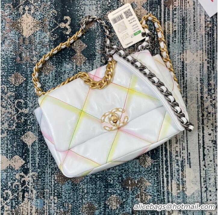 Famous Brand Chanel 19 flap bag AS1160 White&Rainbow line