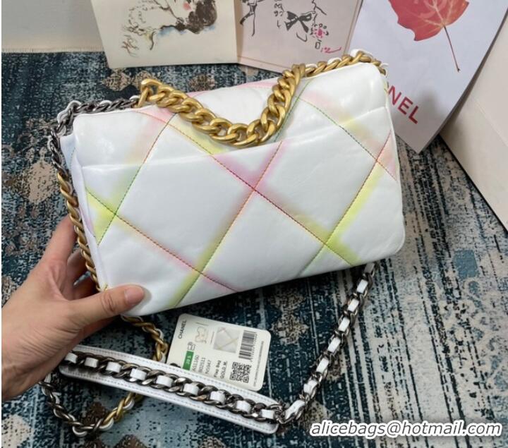 Famous Brand Chanel 19 flap bag AS1160 White&Rainbow line