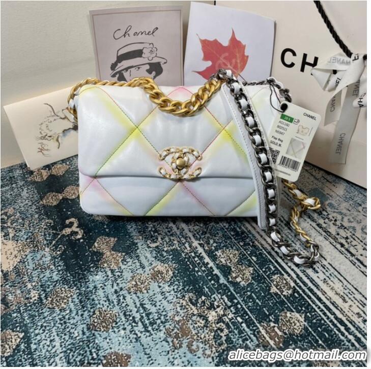 Famous Brand Chanel 19 flap bag AS1160 White&Rainbow line