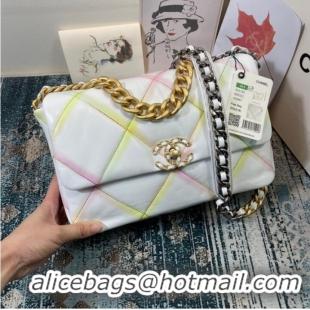 Low Cost Chanel 19 flap bag AS1161 White&Rainbow line