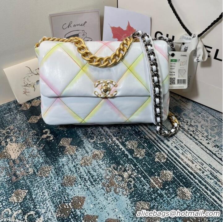 Low Cost Chanel 19 flap bag AS1161 White&Rainbow line