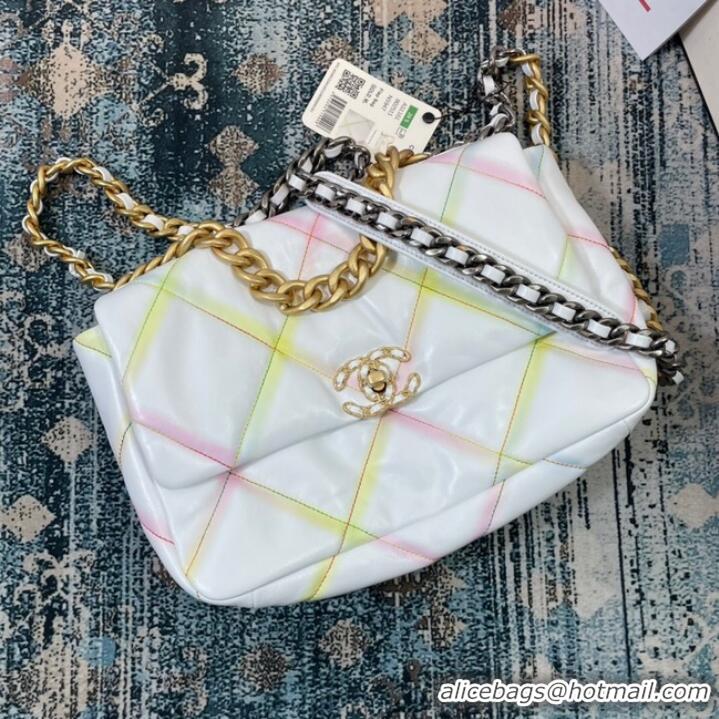 Low Cost Chanel 19 flap bag AS1161 White&Rainbow line