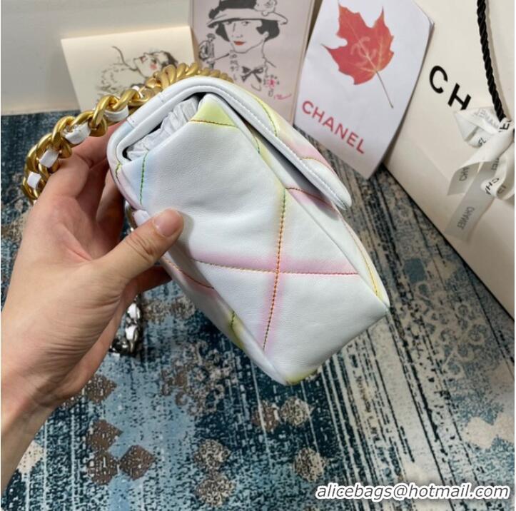 Low Cost Chanel 19 flap bag AS1161 White&Rainbow line