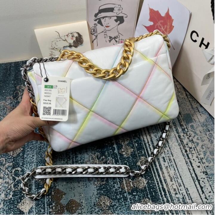 Low Cost Chanel 19 flap bag AS1161 White&Rainbow line