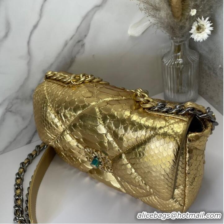 Good Quality CHANEL 19 Flap Bag Original Snake skin flap bag AS1160 gold