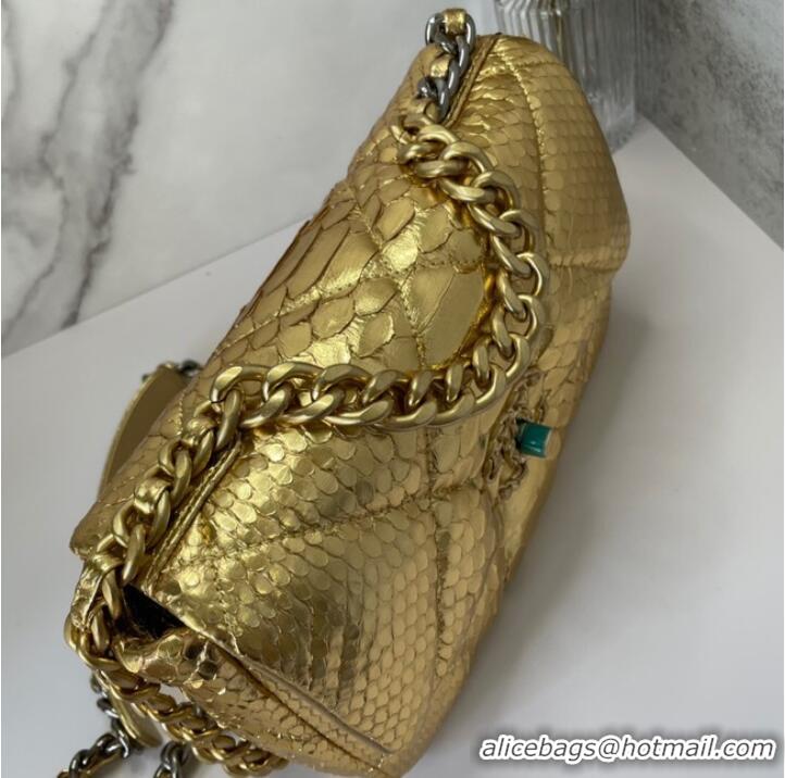 Good Quality CHANEL 19 Flap Bag Original Snake skin flap bag AS1160 gold