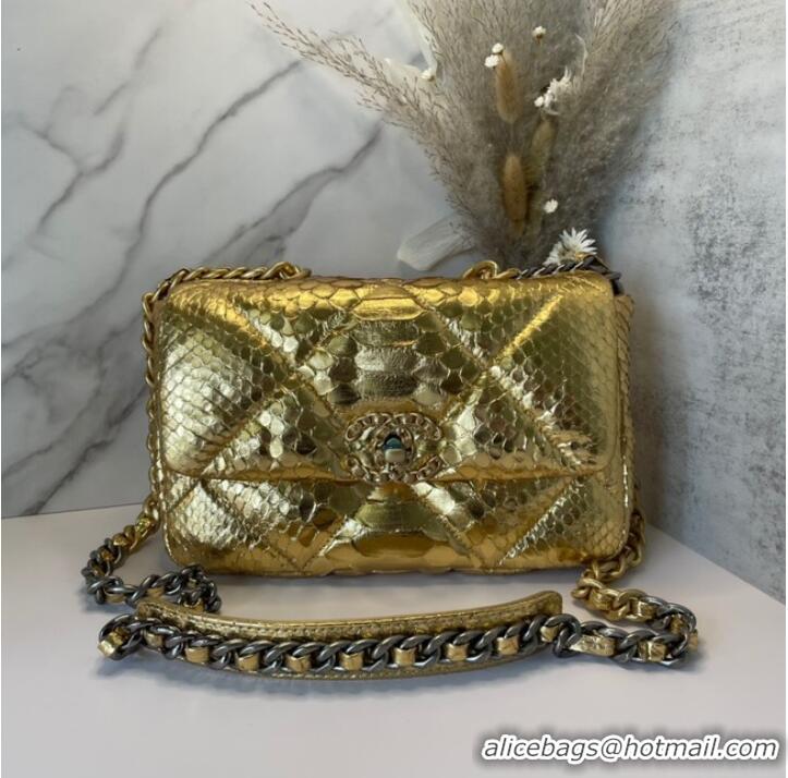 Good Quality CHANEL 19 Flap Bag Original Snake skin flap bag AS1160 gold