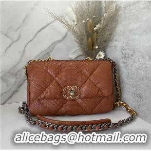 Buy Fashionable CHANEL 19 Flap Bag Original Snake skin flap bag AS1160 Camel