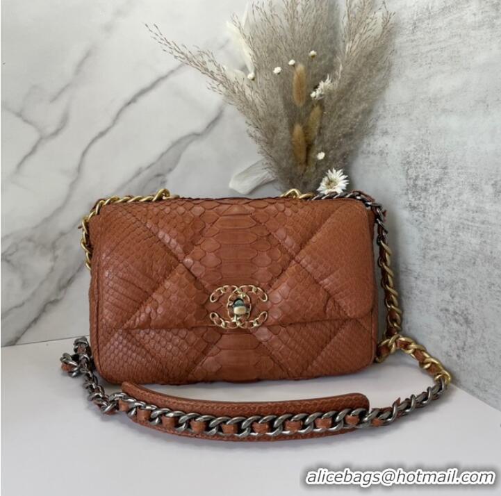 Buy Fashionable CHANEL 19 Flap Bag Original Snake skin flap bag AS1160 Camel