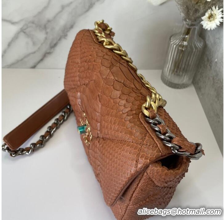 Buy Fashionable CHANEL 19 Flap Bag Original Snake skin flap bag AS1160 Camel