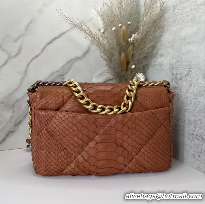 Buy Fashionable CHANEL 19 Flap Bag Original Snake skin flap bag AS1160 Camel