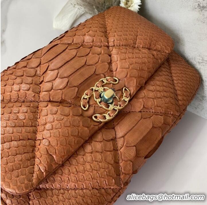 Buy Fashionable CHANEL 19 Flap Bag Original Snake skin flap bag AS1160 Camel