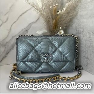 Famous Brand CHANEL 19 Flap Bag Original Snake skin flap bag AS1160 silver