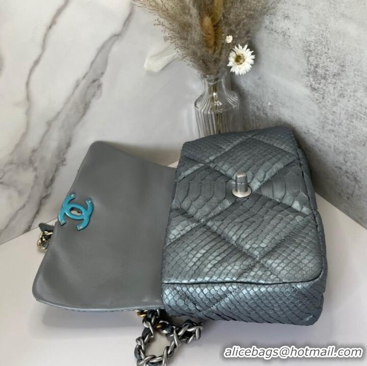 Famous Brand CHANEL 19 Flap Bag Original Snake skin flap bag AS1160 silver