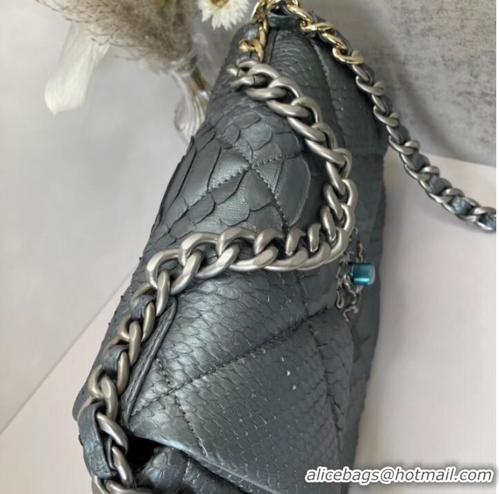 Famous Brand CHANEL 19 Flap Bag Original Snake skin flap bag AS1160 silver