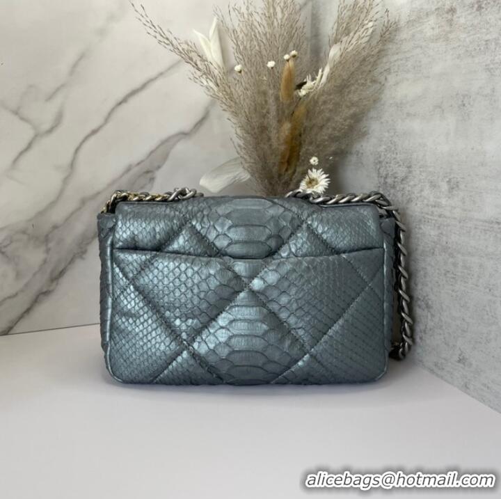 Famous Brand CHANEL 19 Flap Bag Original Snake skin flap bag AS1160 silver