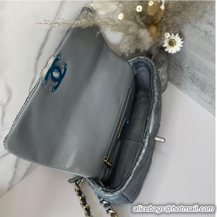 Famous Brand CHANEL 19 Flap Bag Original Snake skin flap bag AS1160 silver