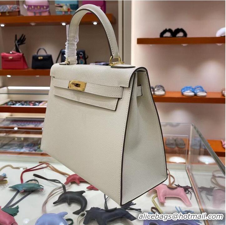 Super Quality Hermes Kelly 28cm Shoulder Bags Epsom Leather KL28 creamy-white Gold hardware