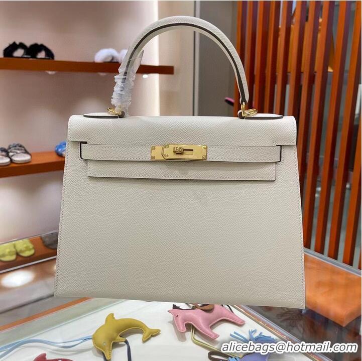 Super Quality Hermes Kelly 28cm Shoulder Bags Epsom Leather KL28 creamy-white Gold hardware