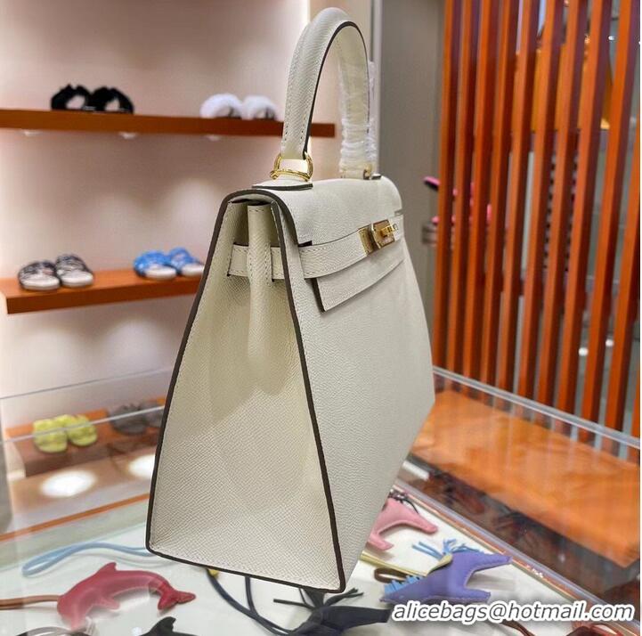 Super Quality Hermes Kelly 28cm Shoulder Bags Epsom Leather KL28 creamy-white Gold hardware