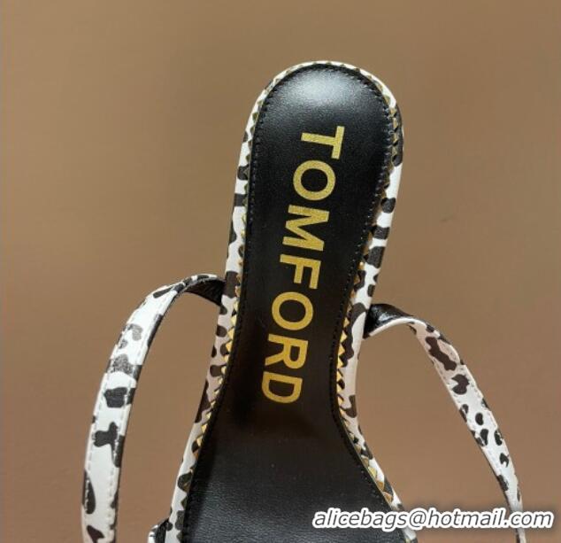 Luxury Tom Ford Leather Padlock Pointy Naked Sandals 105mm Heel White/Black 0402051