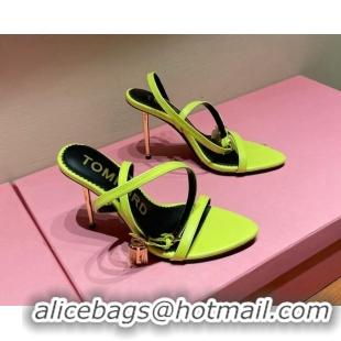 Fashion Tom Ford Leather Padlock Pointy Naked Sandals 105mm Heel Acid Yellow 0402054