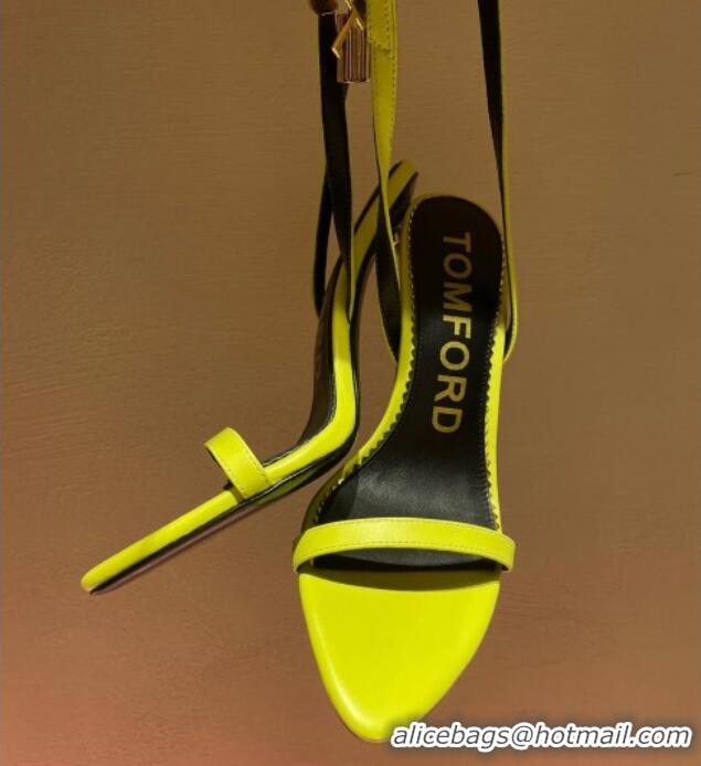 Fashion Tom Ford Leather Padlock Pointy Naked Sandals 105mm Heel Acid Yellow 0402054