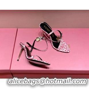 Stylish Tom Ford Leather Padlock Pointy Naked Sandals 105mm Heel White/Pink 0402056