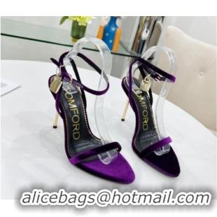 Purchase Tom Ford Velvet Padlock Pointy Naked Sandals 105mm Heel Purple 0402059