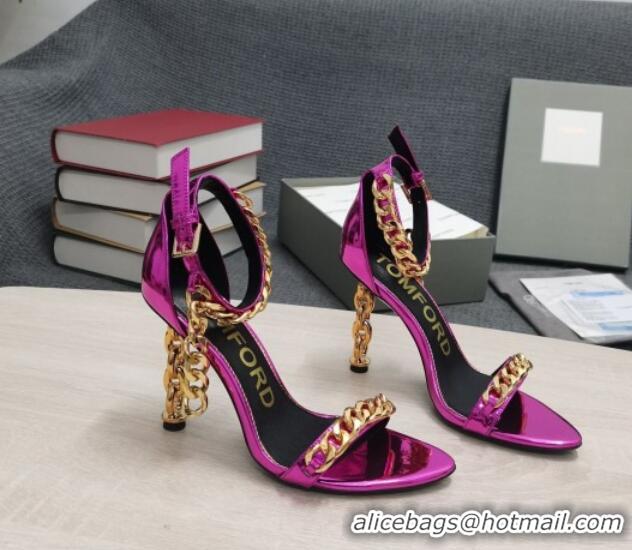 Grade Tom Ford Mirror Leather Chain Heel Ankle Strap Sandals 105mm Heel Fuchsia 0420060