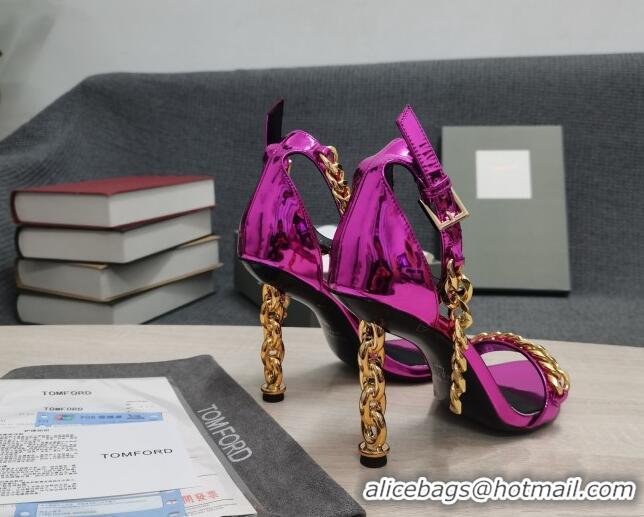 Grade Tom Ford Mirror Leather Chain Heel Ankle Strap Sandals 105mm Heel Fuchsia 0420060