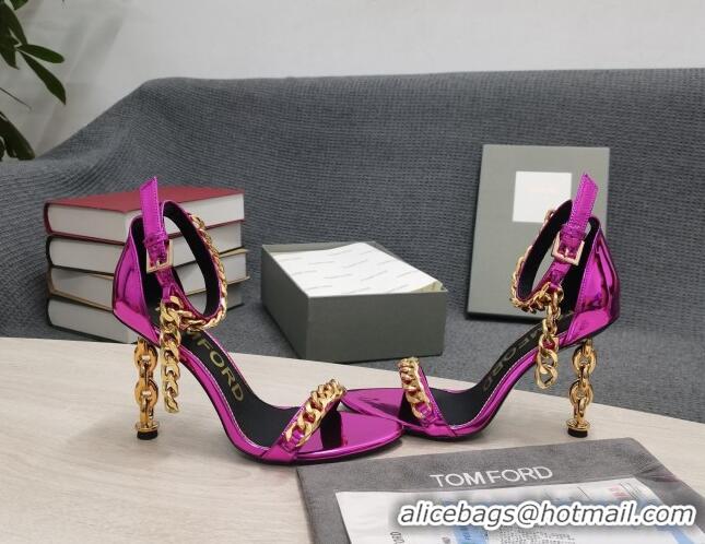 Grade Tom Ford Mirror Leather Chain Heel Ankle Strap Sandals 105mm Heel Fuchsia 0420060