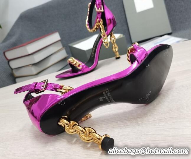 Grade Tom Ford Mirror Leather Chain Heel Ankle Strap Sandals 105mm Heel Fuchsia 0420060