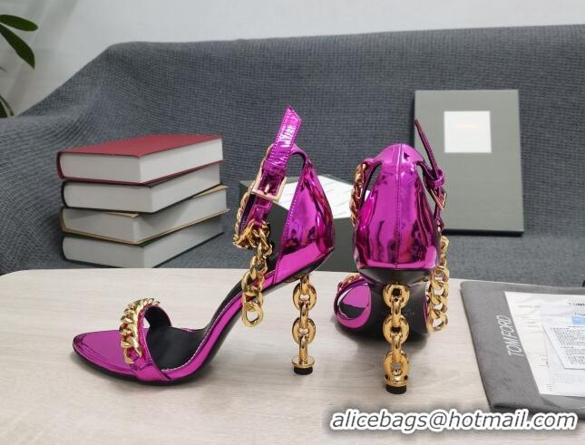 Grade Tom Ford Mirror Leather Chain Heel Ankle Strap Sandals 105mm Heel Fuchsia 0420060