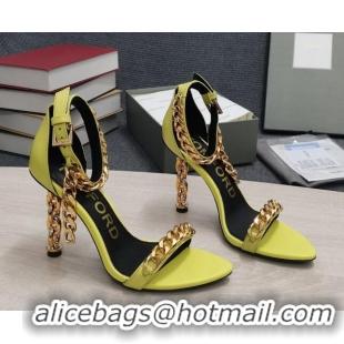 Sophisticated Tom Ford Leather Chain Heel Ankle Strap Sandals 105mm Heel Yellow 0420067