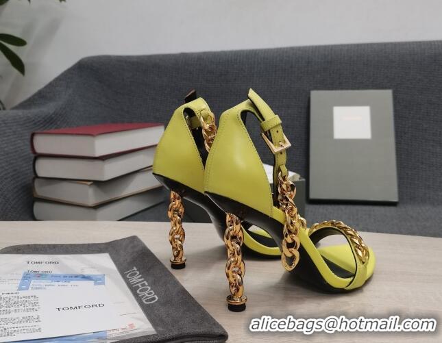 Sophisticated Tom Ford Leather Chain Heel Ankle Strap Sandals 105mm Heel Yellow 0420067