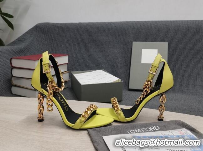 Sophisticated Tom Ford Leather Chain Heel Ankle Strap Sandals 105mm Heel Yellow 0420067