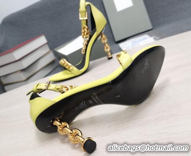 Sophisticated Tom Ford Leather Chain Heel Ankle Strap Sandals 105mm Heel Yellow 0420067