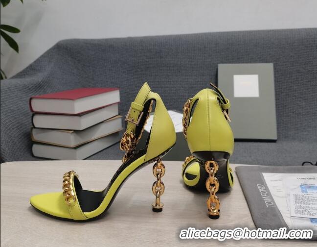 Sophisticated Tom Ford Leather Chain Heel Ankle Strap Sandals 105mm Heel Yellow 0420067