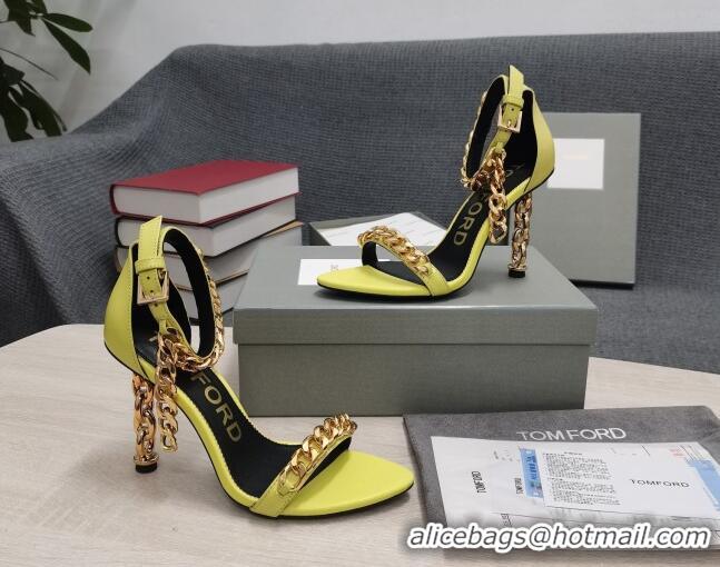 Sophisticated Tom Ford Leather Chain Heel Ankle Strap Sandals 105mm Heel Yellow 0420067