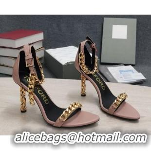 Hot Style Tom Ford Leather Chain Heel Ankle Strap Sandals 105mm Heel Nude Pink 0420073