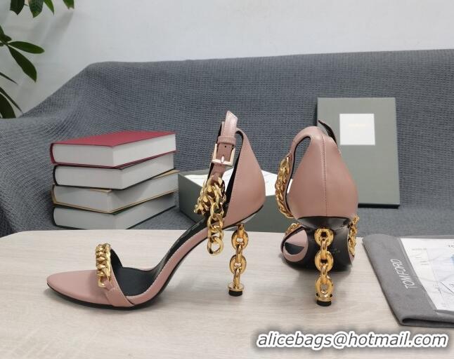 Hot Style Tom Ford Leather Chain Heel Ankle Strap Sandals 105mm Heel Nude Pink 0420073