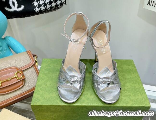 Stylish Gucci Glazed Leather Sandals 10.5cm Silver 052301