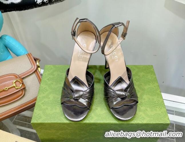 Classic Hot Gucci Glazed Leather Sandals 10.5cm Grey 052303