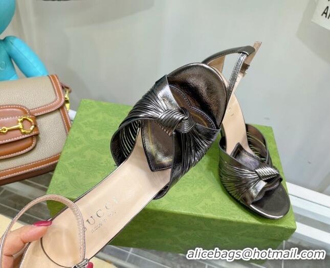 Classic Hot Gucci Glazed Leather Sandals 10.5cm Grey 052303