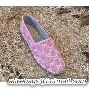 Luxury Gucci Jacquard Denim Espadrilles Pink 052310