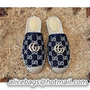 Best Grade Gucci Jacquard Denim Espadrille Mules Dark Blue 052311