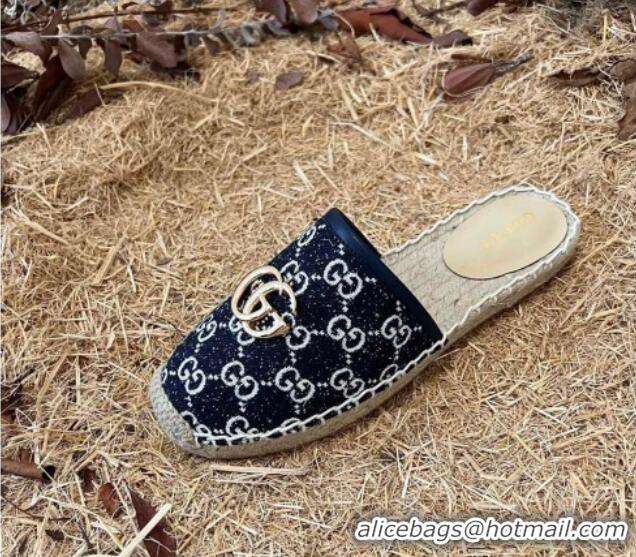 Best Grade Gucci Jacquard Denim Espadrille Mules Dark Blue 052311